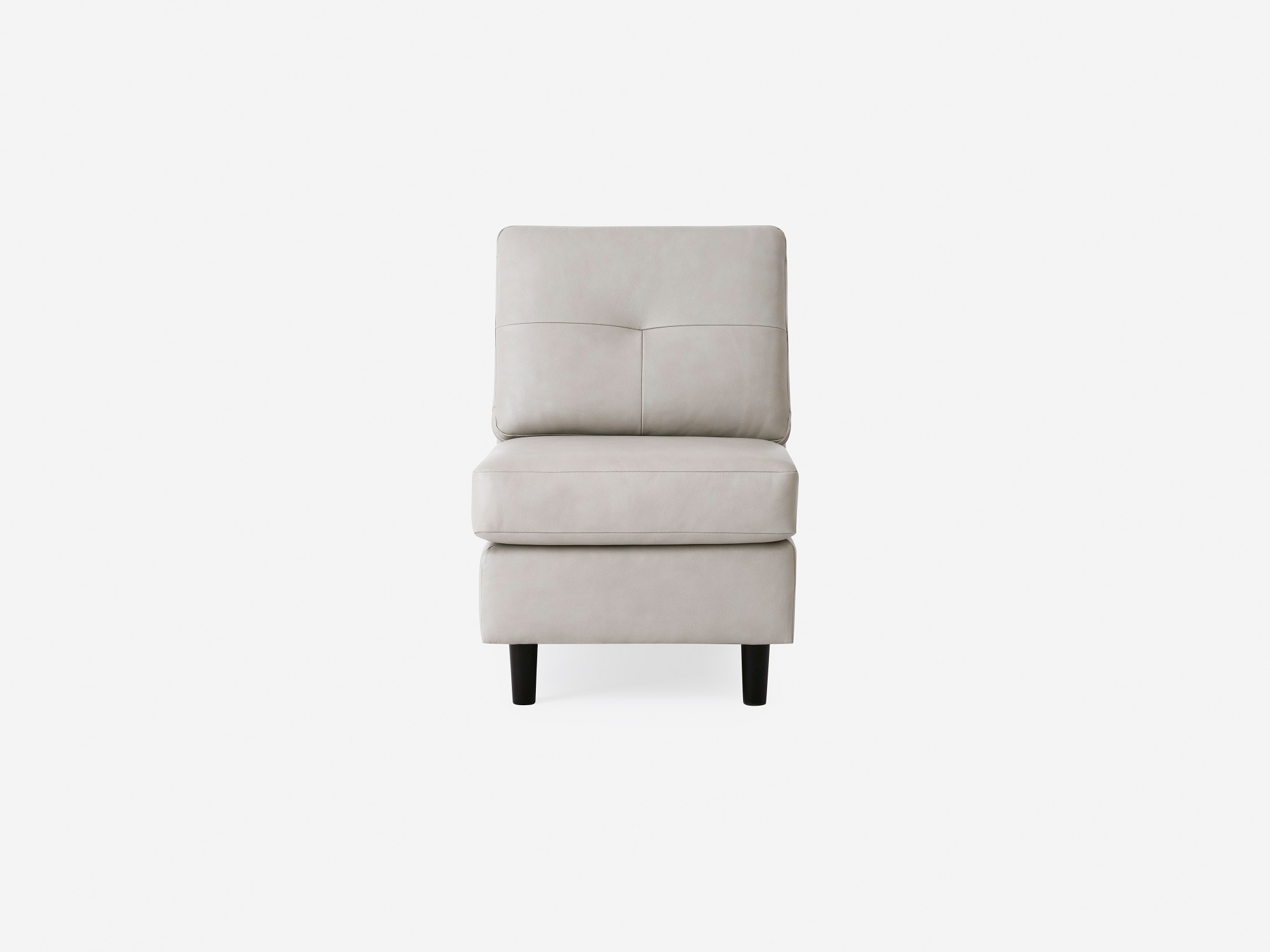 Front view of the Solo modern armless chair in white leather